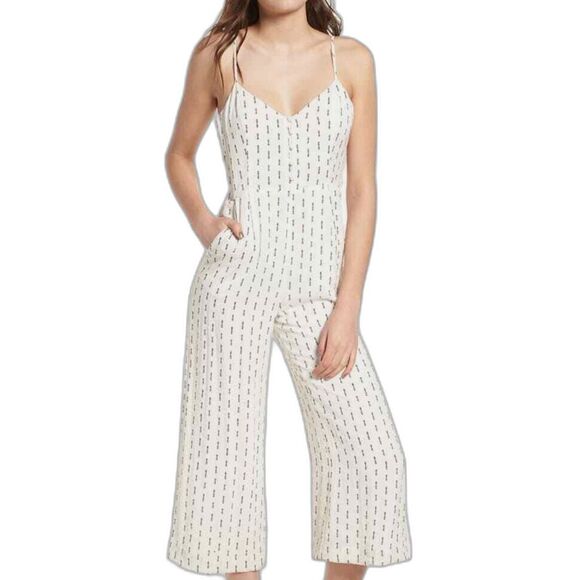 Lost + Wander Pants - Lost Wander Womens White Hollywood Cropped Printed Jumpsuit Size XS